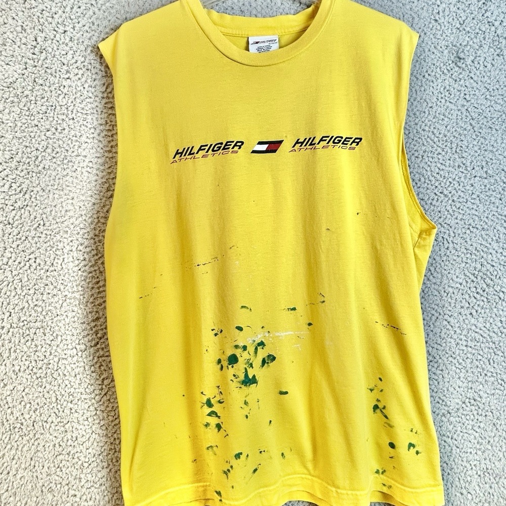 VTG Tommy Hilfiger Athletics Tank Top Mens Xl Sleeveless Muscle 90s Work Paint
